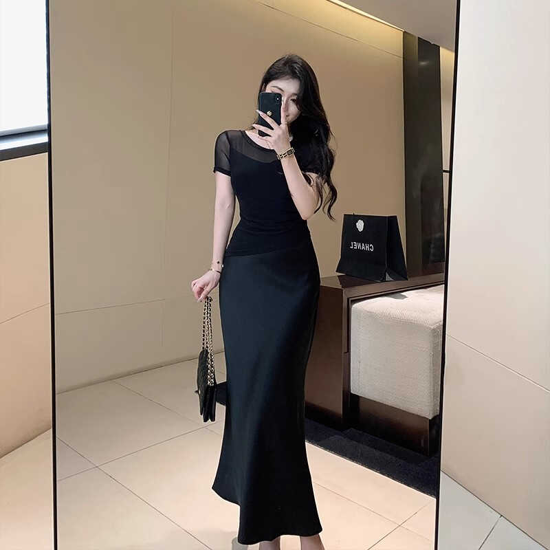 新中式缎面高级感半身裙女夏季2024新款绸缎鱼尾裙长裙仿醋酸半裙