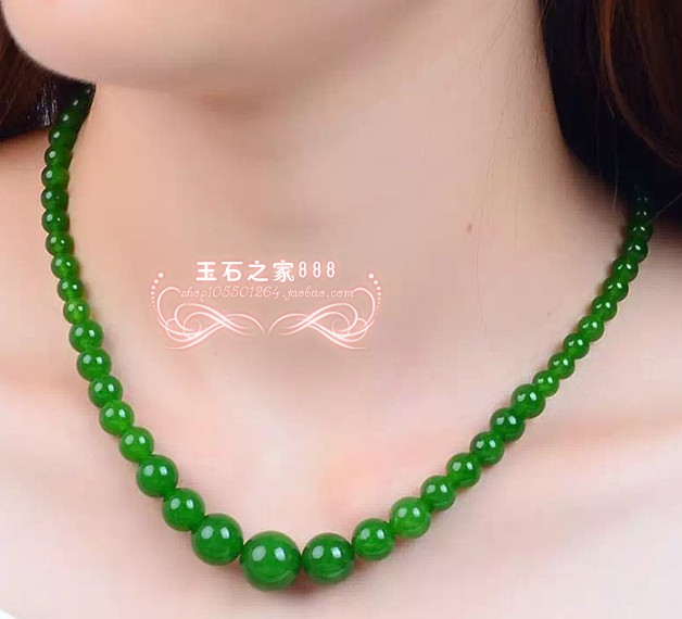 和田色玉碧玉翡翠项链玉石塔型佛珠项链手串珠圆珠吊坠挂绳链子