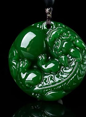 和田色碧绿色玉貔貅吊坠招财男女挂件玉石皮休貔貅转运情侣项链