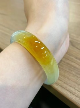 冰种翡翠色手镯糖翠一抹色黄帝王绿满绿飘花紫罗兰捡漏女玉镯子