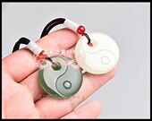 和田色玉石玉太极八卦吊坠玉石九宫八卦图玉佩男女款 双面挂件八卦