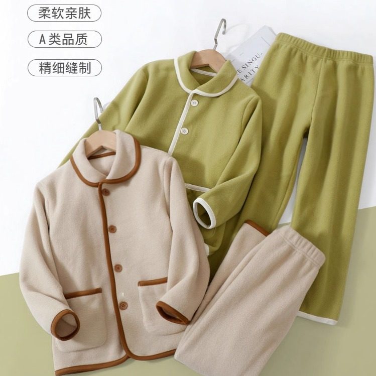 儿童摇粒绒家居服套装男女童秋冬保暖加厚睡衣睡裤亲子中大童加绒