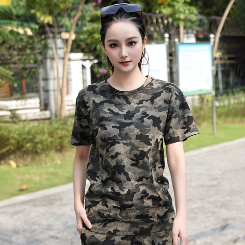 休闲风洋气迷彩圆领宽松新款夏季