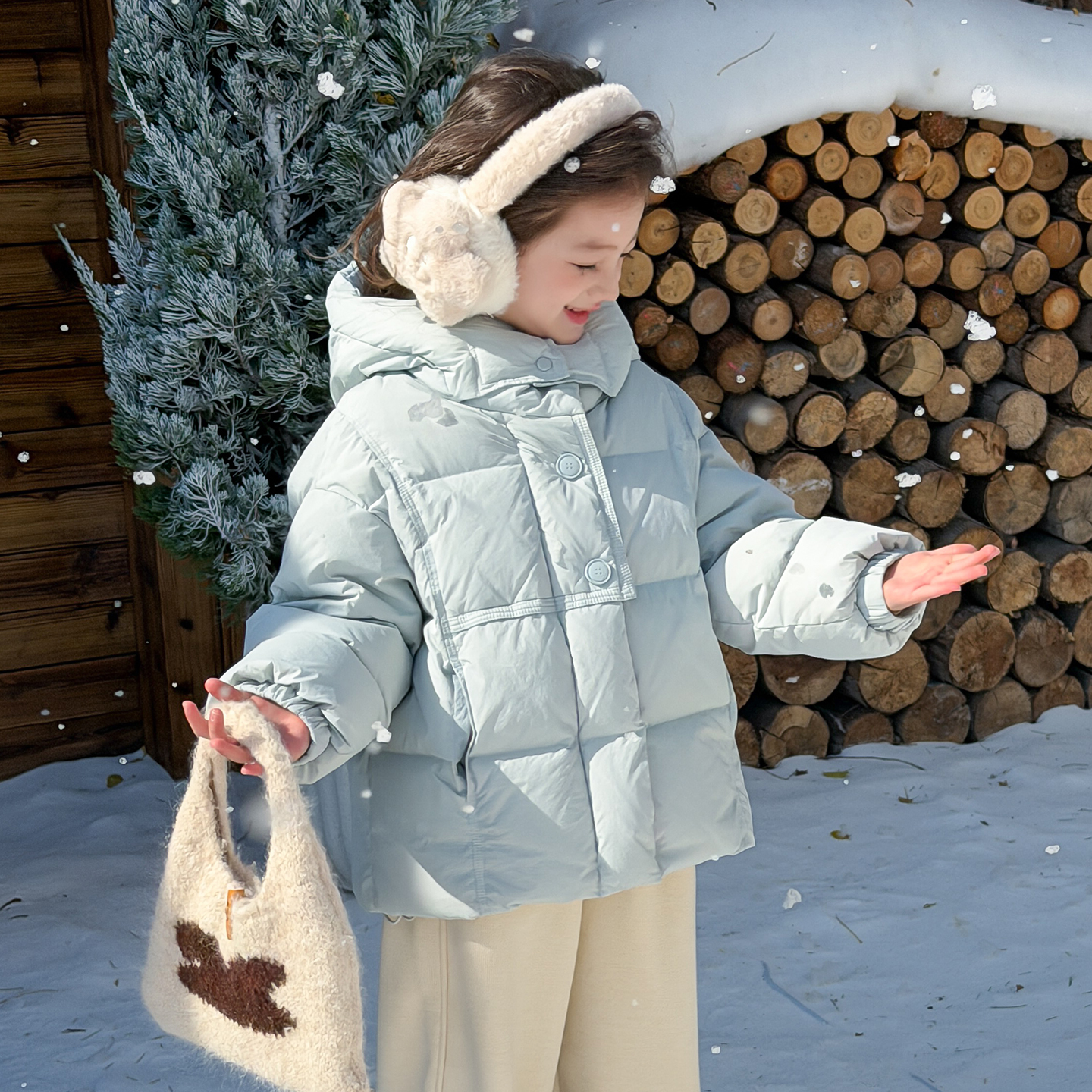 女童短款加厚保暖90白鸭绒羽绒服