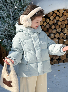 女童羽绒服2025新款90白鸭绒加厚短款儿童连帽冬装保暖童装外套