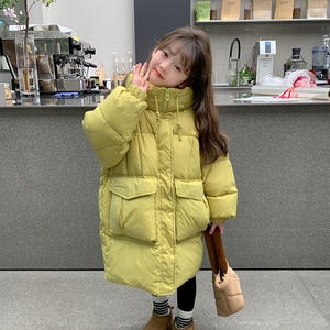 女童羽绒服童装2023新款儿童中长款大童加厚90白鸭绒宝宝冬装外套