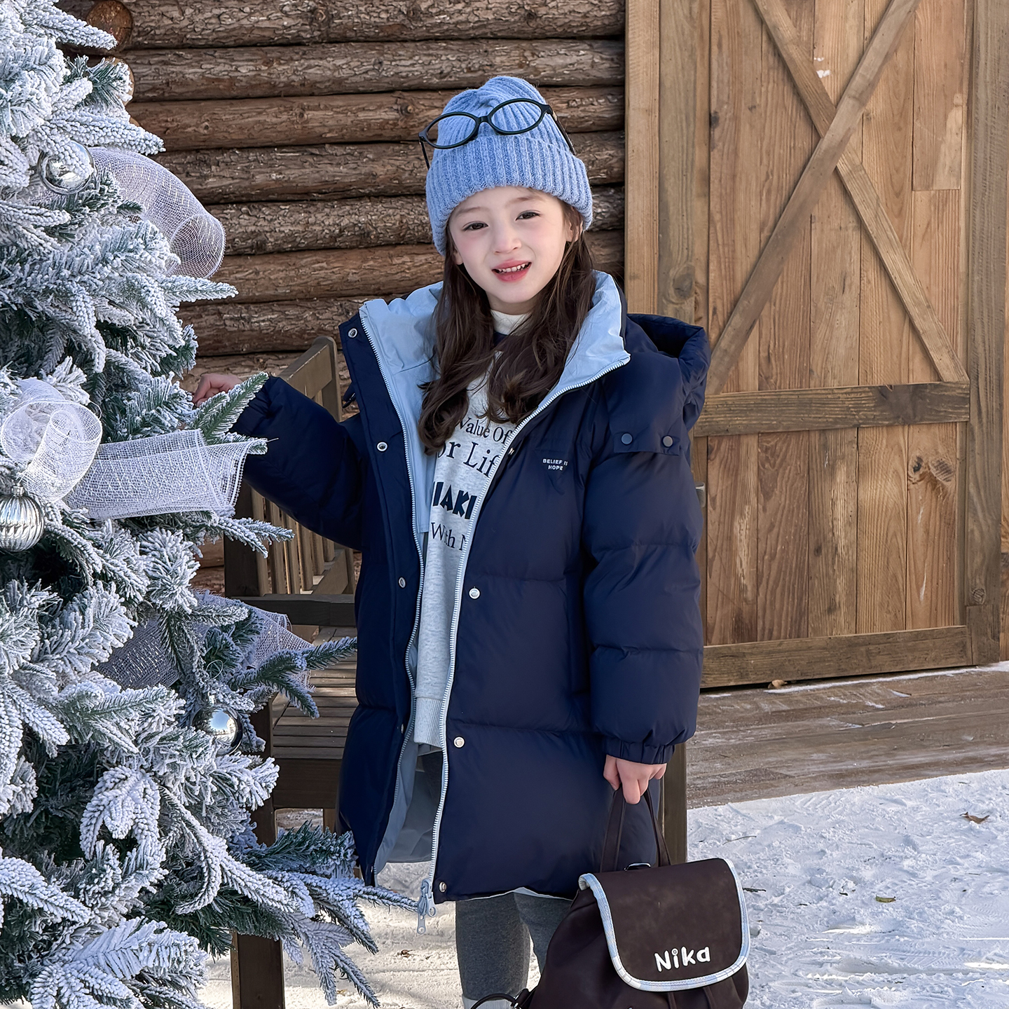 中长款童装加厚双面穿防风羽绒服