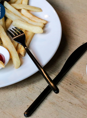 稻谷藏库DULTON 不锈钢镀钛刀叉勺套装 黑色西餐餐具