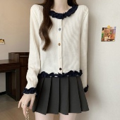 女装 衬衣长袖 2025秋冬新款 大码 设计感花边短款 时尚 针织开衫 上衣女