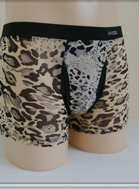 人气Recti Kamas芮克斯豹纹平角性感男士纤维网孔内裤透气凉爽