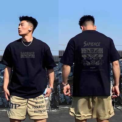 美式痞帅重磅纯棉短袖T恤男夏季ins潮牌街头宽松大码青年圆领上衣