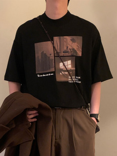 T恤男痞帅高级感上衣 复古潮牌重磅纯棉短袖 2024夏新款 宽松美式