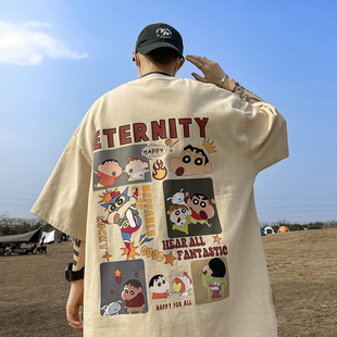 杏色250g重磅短袖T恤男夏季美式hiphop潮牌痞帅oversize复古半袖