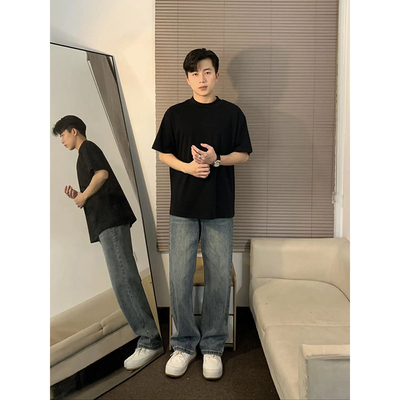 纯黑色重磅T恤男夏季纯棉短袖