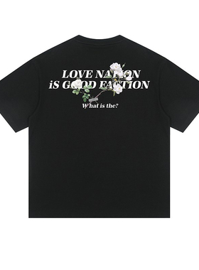 美式潮牌新款花卉字母印花短袖T恤男女020G重磅纯棉宽松体恤