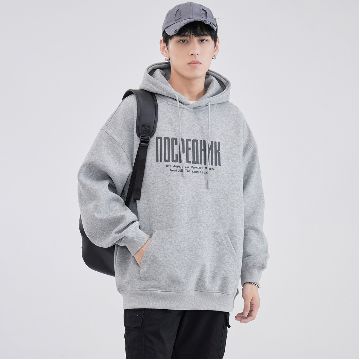 休闲2025年重磅连帽卫衣男秋冬款加绒加厚套头长袖印花宽松上衣潮