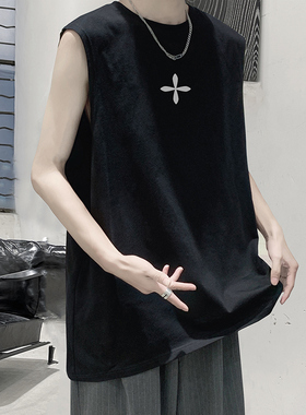黑色背心男夏季ins潮牌宽松薄款坎肩运动篮球健身纯棉无袖t恤男士