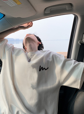 简约纯棉短袖t恤男夏季2024新款重磅潮牌宽松百搭半袖男生上衣服