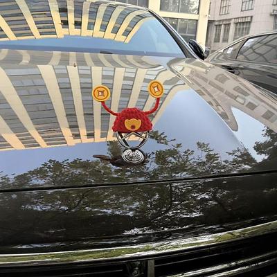2026马年新年装饰手工编织财神帽适配奔车驰标保护套春节过年喜庆