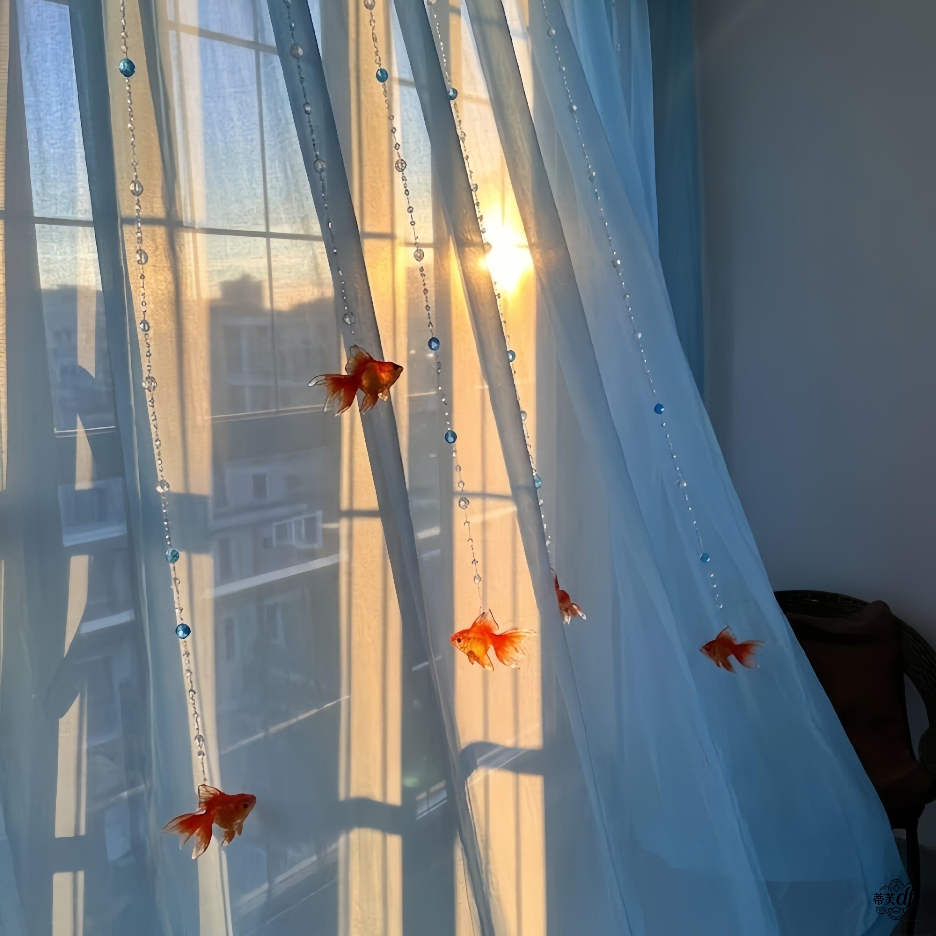 治愈系~金鱼窗帘纱帘门帘diy遮光窗帘客厅阳台卧室飘窗免打孔安装