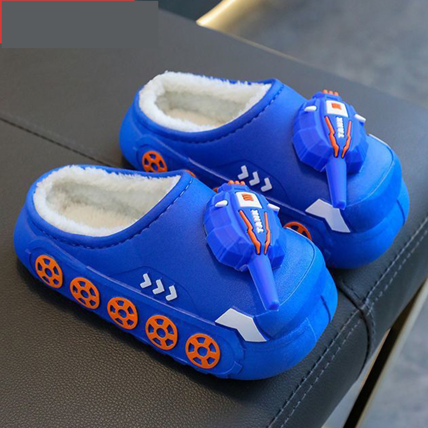 儿童棉拖鞋男童冬季防水防滑居家室内毛拖鞋男宝卡通坦克保暖棉鞋