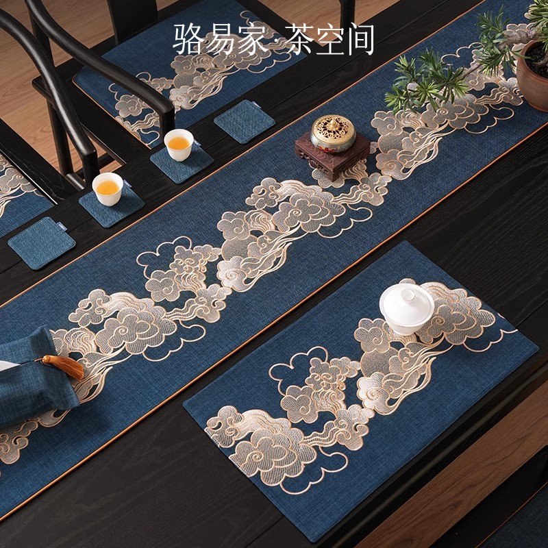 骆易家桌旗轻奢高端茶桌垫布防水茶台桌布新中式禅意茶席布艺茶旗