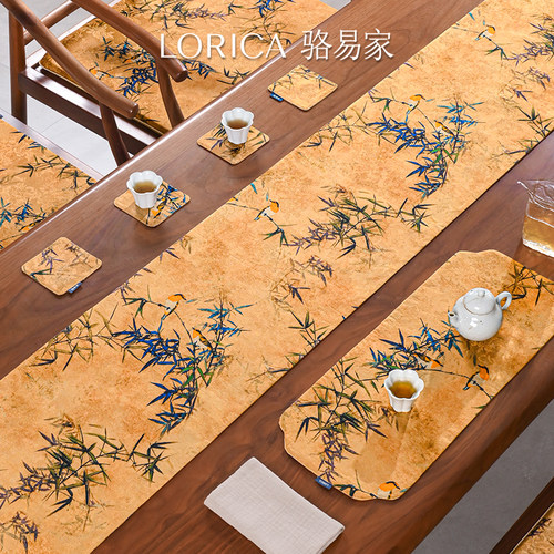 骆易家云纱桌旗防水茶席新中式禅意茶桌垫布茶台布艺长条茶几茶旗