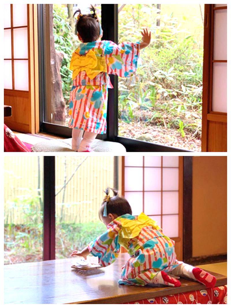 夏新款日单婴幼儿全棉山茶花大振袖和服上衣加吊带长裙送配饰腰带