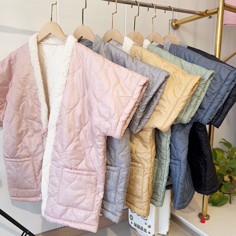 包邮日式简约和风半缠系绳夹棉休闲女家居服上衣宽松休闲冬有口袋