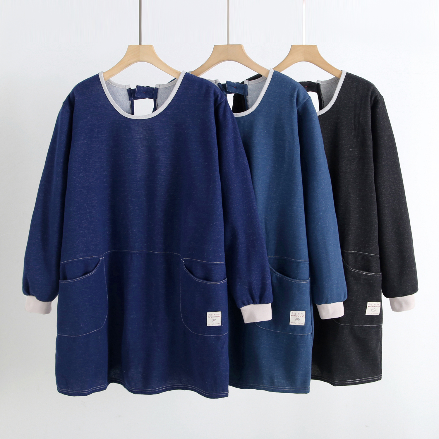 日单好看长款反穿系带围裙加绒罩衣长袖防污外穿家务干活工作服