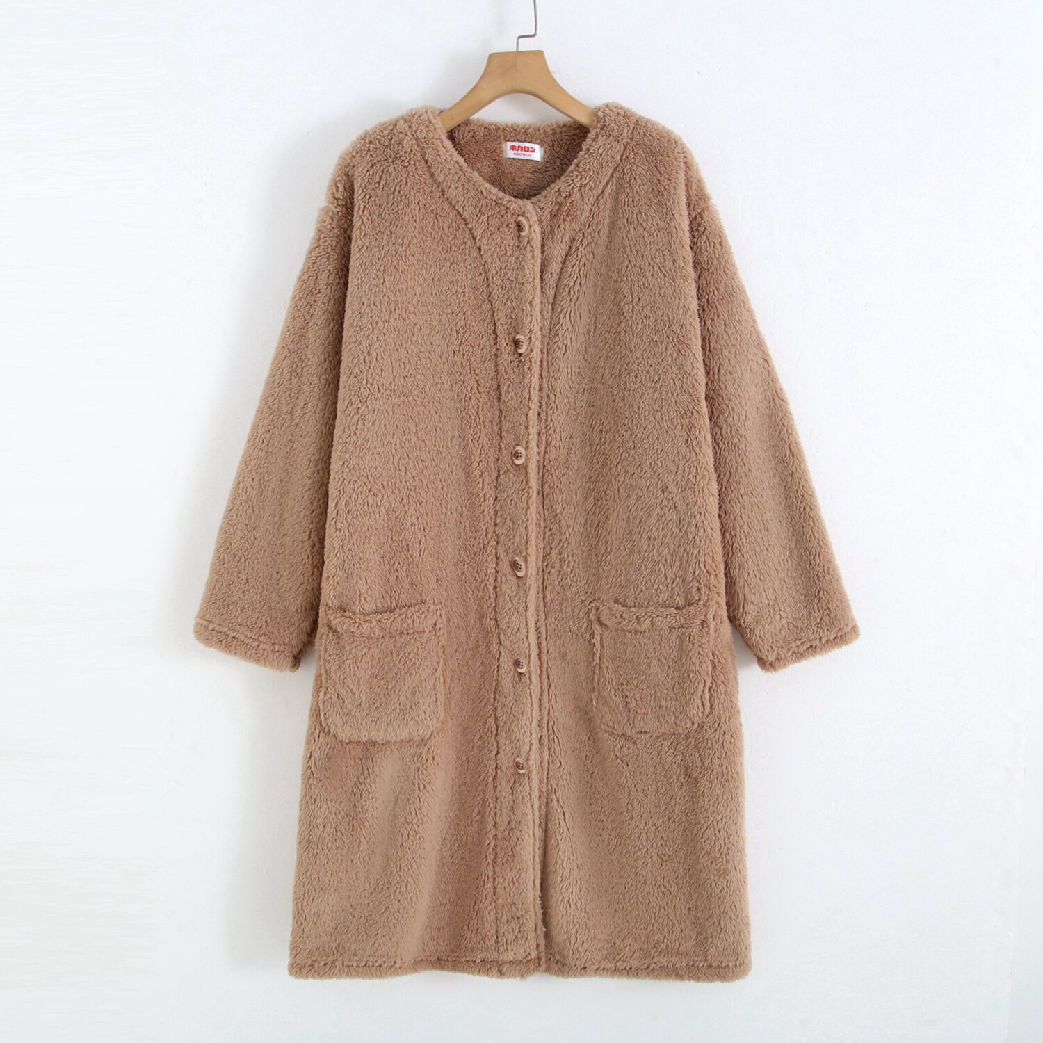 女加厚前扣中长款保暖浴袍睡裙