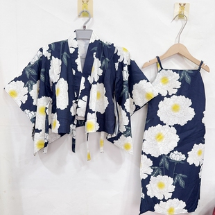 日本和服女童二部式分体浴衣涤纶吊带裙花火大会旅游拍照送腰带