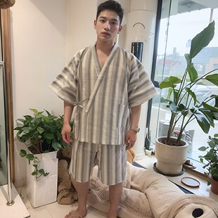 日式和服男士日本传统甚平睡衣浴衣汗蒸服家居服套装桑拿短袖短裤