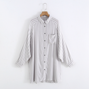 微瑕灰色条纹衬衫女新款春季女装秋冬Polo设计感小众衬衣女款外套