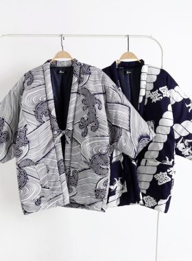 全棉和风动漫卡通家居情侣和服半缠夹棉衣上装半羽织加厚外穿外套