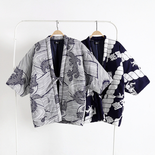 全棉和风动漫卡通家居情侣和服半缠夹棉衣上装半羽织加厚外穿外套