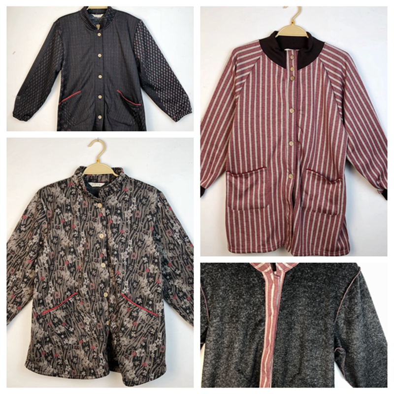 包邮日本单家居罩衣成人加绒柔软长袖保暖防污厨房罩衣围裙外套