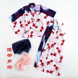 捡漏100-150日本客供棉女童和服上衣吊带长裙两件套拍照家居汗蒸