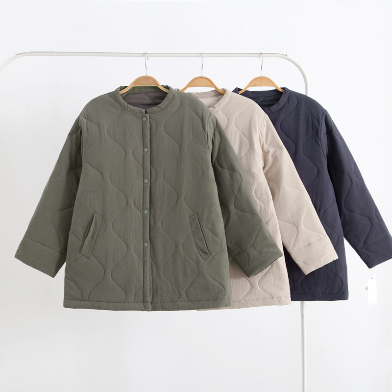 外单丝绵常规日式宽松棉服圆领