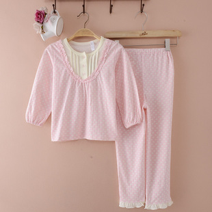 捡漏日单小女童棉薄款长袖裤收口透气舒适睡衣起居服套装100-120
