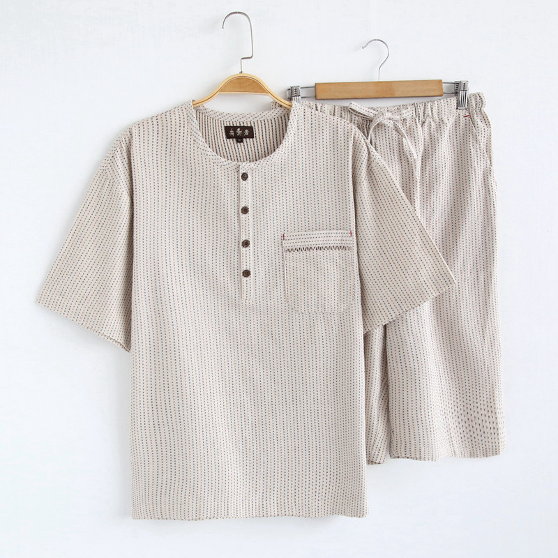 日单全棉男士日式低领短袖睡衣套装爸爸薄款中老年人家居服加肥大,女士内衣/男士内衣/家居服,睡衣/家居服套装,淘宝优惠券,粉丝福利购,淘宝优惠卷