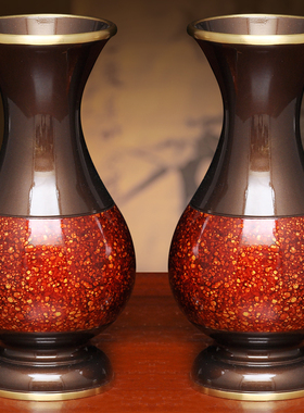 全铜虹晶花瓶摆件一对家居客厅室内插干花装饰品佛堂寺庙供佛花瓶