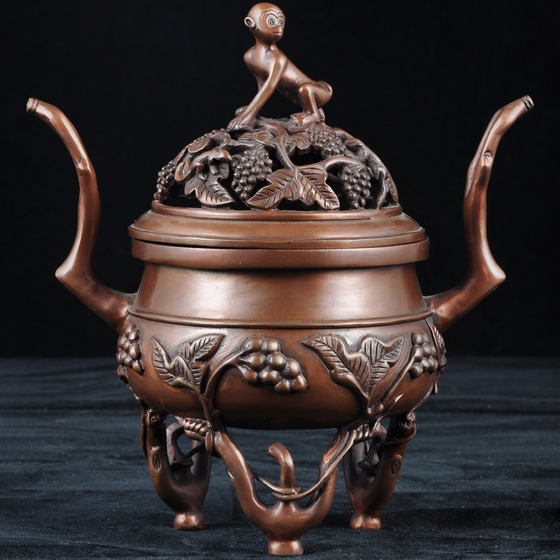 紫铜朝冠耳葡萄熏炉香道香炉客厅茶室书房静心安神沉香盘香香薰炉