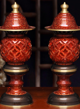 全黄铜虹晶金钱供佛灯一对招财LED灯供灯家用佛堂寺庙佛前长明灯