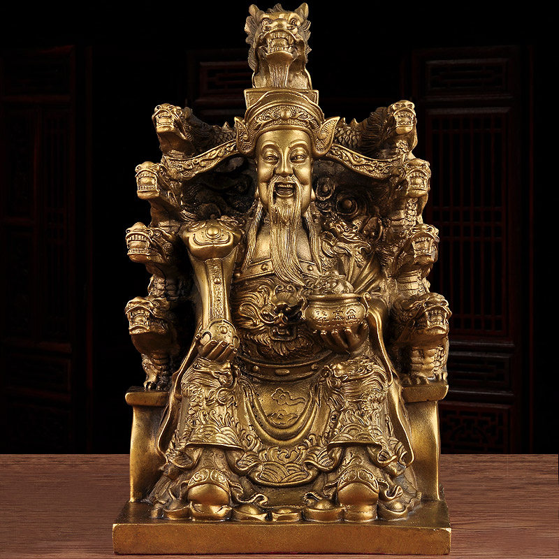 全铜九龙财神爷摆件佛像如意聚宝盆招财家用供奉文财神铜像工艺品