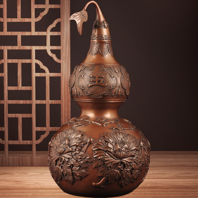 紫铜富贵招财葫芦摆件吉祥葫芦中式风水摆设家居客厅电视柜装饰品,家居饰品,桌面摆件,淘宝优惠券,粉丝福利购,淘宝优惠卷