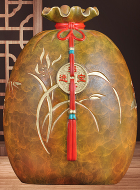 彩铜福袋中式钱袋摆件招财聚宝盆创意花瓶家居客厅电视柜装饰品