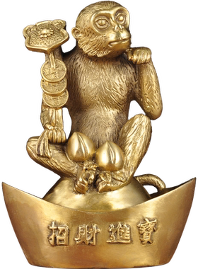 铜猴子元宝玉如意摆件招财客厅
