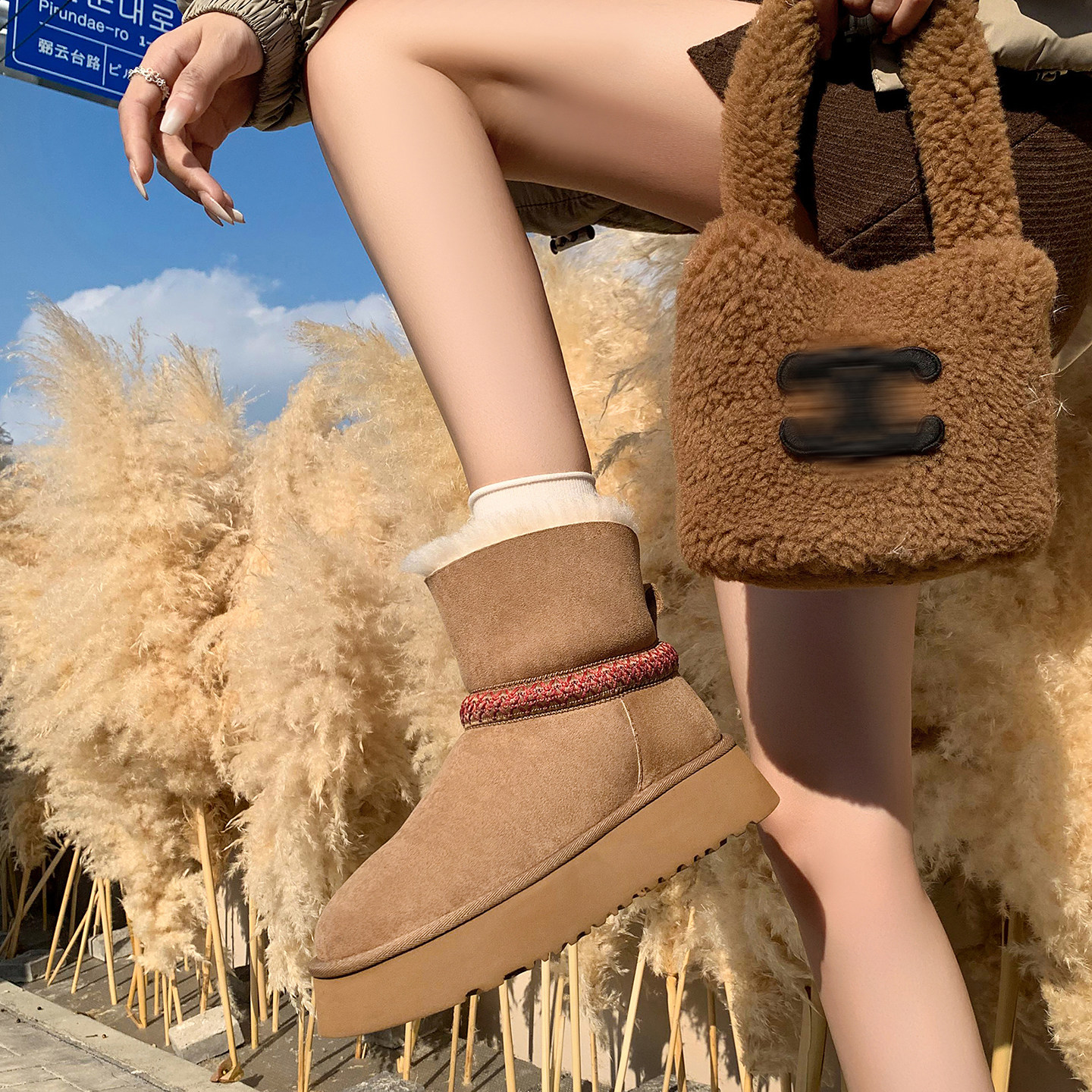 学院风短筒雪地靴女2025冬季新款厚底增高保暖毛毛鞋加绒加厚棉靴,女鞋,时尚雪地靴,淘宝优惠券,粉丝福利购,淘宝优惠卷