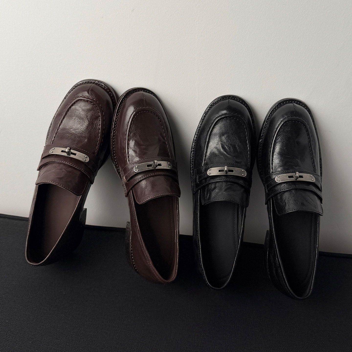 复古头层羊皮女鞋真皮灰色锁扣乐福鞋女秋平底黑色单鞋英伦小皮鞋,女鞋,乐福鞋（豆豆鞋）,淘宝优惠券,粉丝福利购,淘宝优惠卷